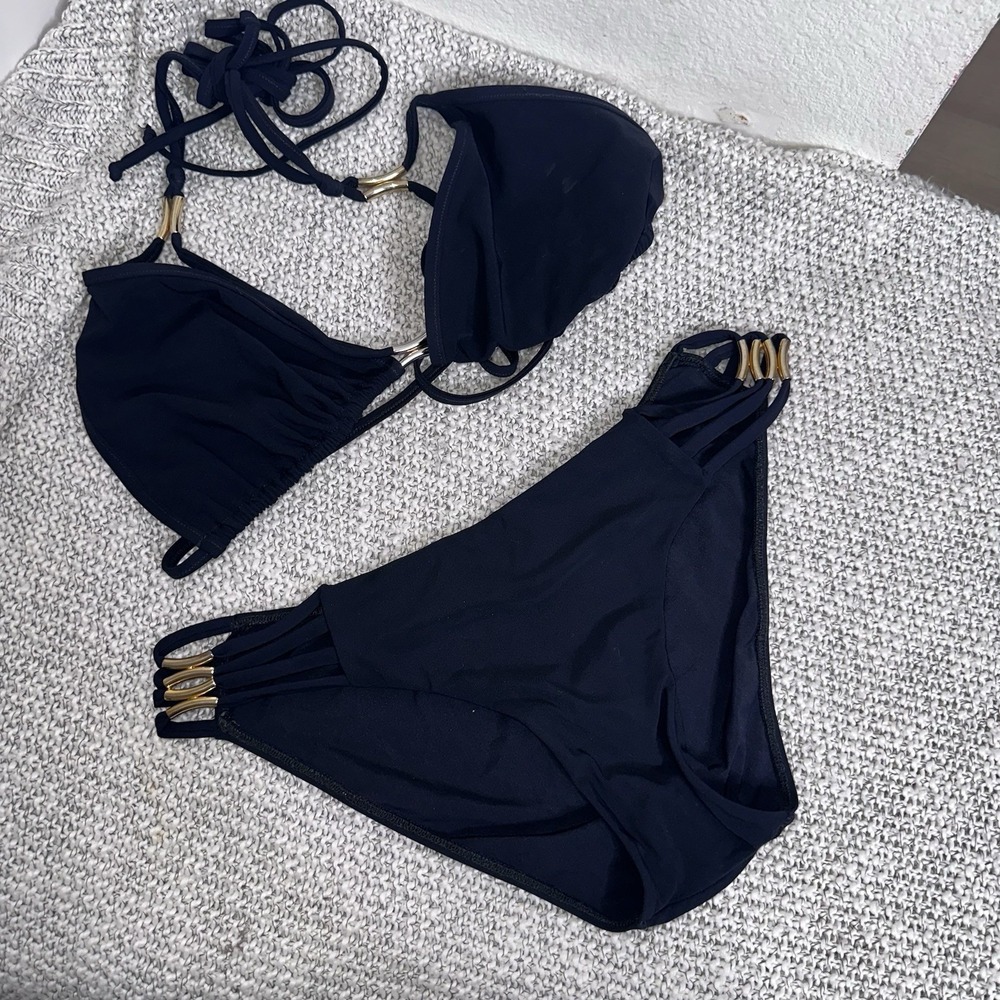 Sauvage California Black Gold Bikini Set Women Made USA Two Piece Y2K L / D cup